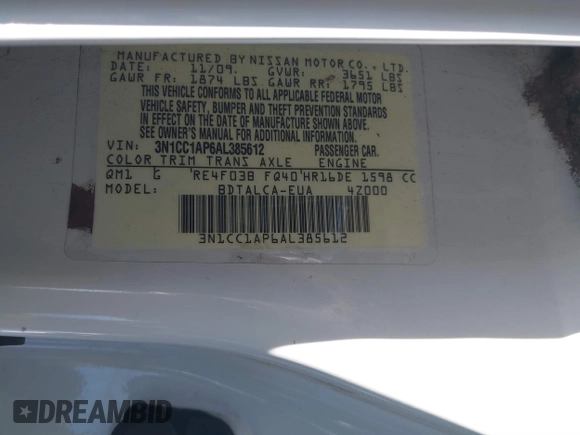 2010 Nissan Versa 1.6 with VIN 3N1CC1AP6AL385612, listed as a IAAI auction lot 41392745 with 195,521 mi miles. Bid and sale history available at carsss.com. Image 9.