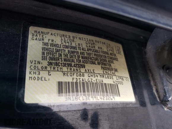 2009 Nissan Versa 1.8 S with VIN 3N1BC13E99L423269, listed as a Copart auction lot 70702834 with 168,975 mi miles and Clean Title. Bid and sale history available at carsss.com. Image 13.