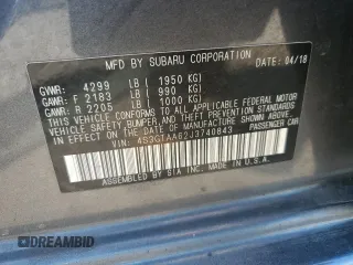 2018 Subaru Impreza с VIN 4S3GTAA62J3740843, выставлен на аукционе Copart как лот 54830025 с пробегом 55 217 миль миль и Списание • Salvage title. История ставок и продаж доступна на DreamBid. Изображение 12.