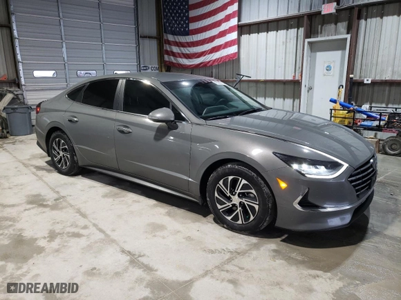 2021 Hyundai Sonata Hybrid Blue with VIN KMHL24JJ8MA025827, listed as a Copart auction lot 43350725 with 27,722 mi miles and Salvage Title. Bid and sale history available at carsss.com. Image 4.