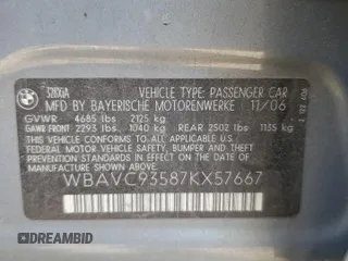 2007 BMW 3 Series 328xi with VIN WBAVC93587KX57667, listed as a Copart auction lot 45929745 with 129,137 mi miles and Salvage title. Bid and sale history available at DreamBid. Image 14.