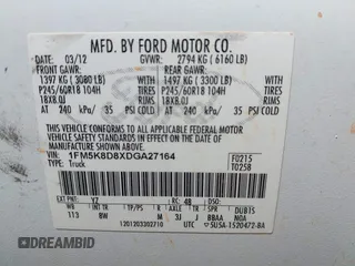 2013 Ford Explorer XLT with VIN 1FM5K8D8XDGA27164, listed as a IAAI auction lot 41949445 with 358,292 mi miles and . Bid and sale history available at DreamBid. Image 9.