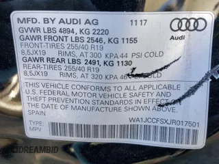 2018 Audi Q3 Premium Plus with VIN WA1JCCFSXJR017501, listed as a Copart auction lot 47624373 with 62,565 mi miles. Bid and sale history available at carsss.com. Image 14.