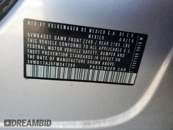 2015 Volkswagen Jetta Sport z VIN 3VWD17AJ5FM341296, wystawiony jako Copart lot #79957504 z przebiegiem 97 534 mil mil oraz Szkoda całkowita • Salvage title. Historia ofert i sprzedaży dostępna na DreamBid. Obrazek 14.