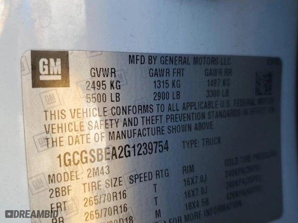 2016 Chevrolet Colorado 2WD WT with VIN 1GCGSBEA2G1239754, listed as a Copart auction lot 79691174 with 110,267 mi miles and Salvage Title. Bid and sale history available at carsss.com. Image 15.