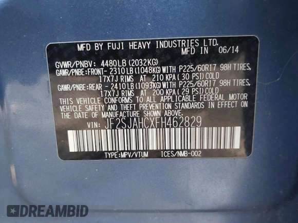 2015 Subaru Forester 2.5i Limited with VIN JF2SJAHCXFH462829, listed as a IAAI auction lot 42182386 with 151,115 mi miles. Bid and sale history available at carsss.com. Image 9.