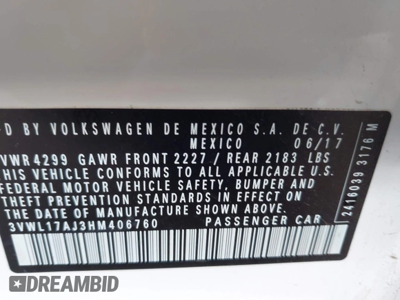 2017 Volkswagen Jetta SEL z VIN 3VWL17AJ3HM406760, wystawiony jako IAAI lot #42002426 z przebiegiem 152 890 mil mil oraz . Historia ofert i sprzedaży dostępna na DreamBid. Obrazek 9.