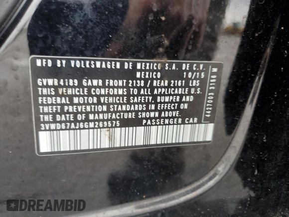 2016 Volkswagen Jetta Sedan 1.4T SE with VIN 3VWD67AJ6GM269575, listed as a Copart auction lot 47854964 with 86,420 mi miles and Salvage Title. Bid and sale history available at carsss.com. Image 12.