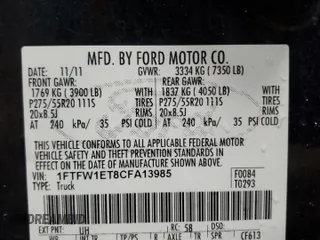 2012 Ford F-150 XL with VIN 1FTFW1ET8CFA13985, listed as a Copart auction lot 52502015 with 294,118 mi miles and Salvage Title. Bid and sale history available at DreamBid. Image 13.