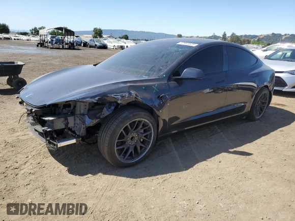 2025 Tesla Model 3 Long Range with VIN 5YJ3E1EA9SF910112, listed as a Copart auction lot 57993525 with 4,645 mi miles and Salvage title. Bid and sale history available at DreamBid. Image 1.