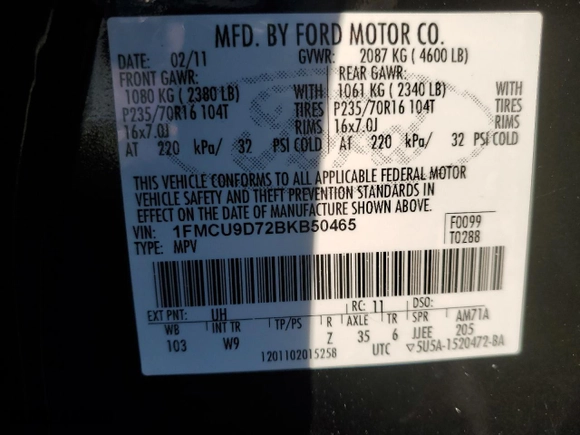 2011 Ford Escape XLT with VIN 1FMCU9D72BKB50465, listed as a Copart auction lot 87125834 with 165,799 mi miles and Clean Title. Bid and sale history available at carsss.com. Image 13.