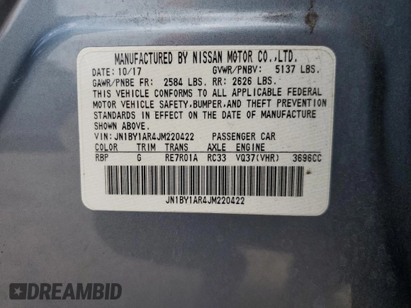 2018 Infiniti Q70 Luxe with VIN JN1BY1AR4JM220422, listed as a Copart auction lot 64843284 with 122,252 mi miles and Salvage title. Bid and sale history available at DreamBid. Image 12.