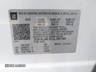 2018 GMC Terrain SLE with VIN 3GKALMEV3JL390785, listed as a IAAI auction lot 41918952 with 80,860 mi miles and . Bid and sale history available at carsss.com. Image 9.