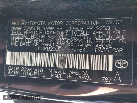 2004 Toyota Prius z VIN JTDKB20U540052764, wystawiony jako IAAI lot #38842061 z przebiegiem 299 999 mil mil oraz . Historia ofert i sprzedaży dostępna na DreamBid. Obrazek 9.