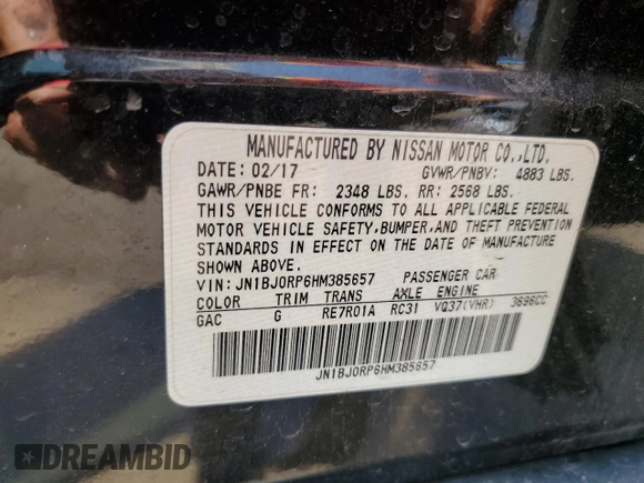 2017 Infiniti QX50 with VIN JN1BJ0RP6HM385657, listed as a Copart auction lot 54581695 with 150,526 mi miles and Salvage title. Bid and sale history available at DreamBid. Image 13.