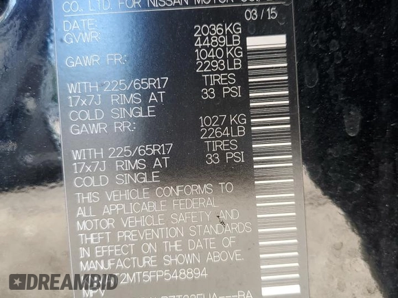 2015 Nissan Rogue S with VIN KNMAT2MT5FP548894, listed as a Copart auction lot 48084435 with 161,294 mi miles and Salvage Title. Bid and sale history available at DreamBid. Image 14.