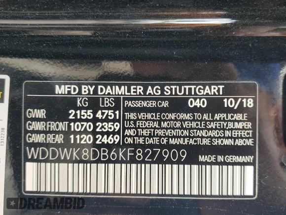 2019 Mercedes-Benz C 300 with VIN WDDWK8DB6KF827909, listed as a Copart auction lot 51114875 with 55,903 mi miles and Salvage Title. Bid and sale history available at carsss.com. Image 12.