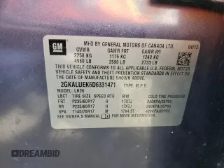 2013 GMC Terrain SLT with VIN 2GKALUEK6D6331471, listed as a Copart auction lot 65274635 with 129,201 mi miles and Clean title. Bid and sale history available at DreamBid. Image 13.
