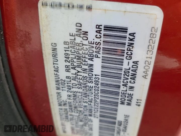 2003 Toyota Solara SE with VIN 2T1CE22P23C024931, listed as a Copart auction lot 57196044 with Not provided miles and Salvage title. Bid and sale history available at DreamBid. Image 14.