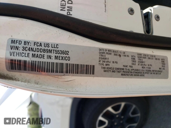 2021 Jeep Compass Trailhawk с VIN 3C4NJDDB9MT553602, выставлен на аукционе Copart как лот 55387255 с пробегом 82 440 миль миль и Чистый • Clean title. История ставок и продаж доступна на DreamBid. Изображение 14.
