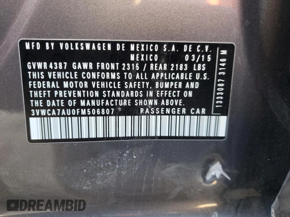 2015 Volkswagen Golf SportWagen TDI SEL with VIN 3VWCA7AU0FM506807, listed as a Copart auction lot 44345945 with 192,568 mi miles and Salvage Title. Bid and sale history available at carsss.com. Image 12.