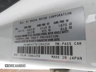 2014 Mazda 3 i Sport with VIN JM1BM1K77E1204339, listed as a IAAI auction lot 41593197 with 94,656 mi miles and . Bid and sale history available at carsss.com. Image 9.