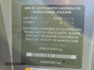 2014 Aston Martin Vantage z VIN SCFEKBBK3EGD18661, wystawiony jako Copart lot #86366204 z przebiegiem 14 863 mil mil oraz Szkoda całkowita • Salvage title. Historia ofert i sprzedaży dostępna na DreamBid. Obrazek 12.
