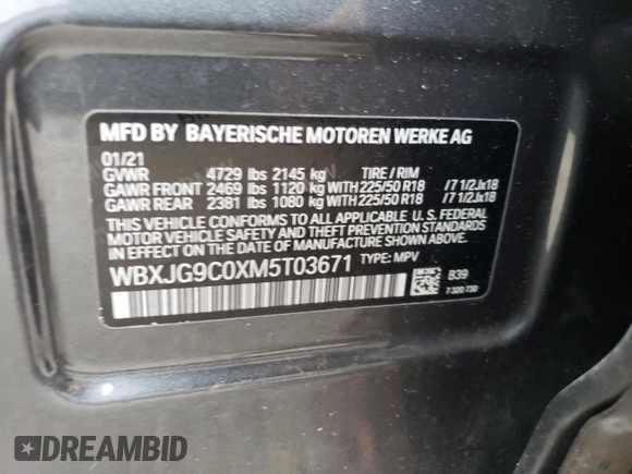 2021 BMW X1 xDrive28i with VIN WBXJG9C0XM5T03671, listed as a Copart auction lot 41803043 with 31,097 mi miles. Bid and sale history available at carsss.com. Image 13.