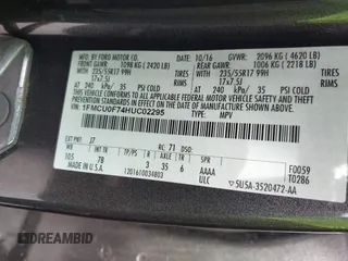 2017 Ford Escape S with VIN 1FMCU0F74HUC02295, listed as a IAAI auction lot 42365994 with 89,163 mi miles and . Bid and sale history available at DreamBid. Image 9.