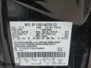 2013 Ford F-150 XL with VIN 1FTFW1CT2DKD94955, listed as a Copart auction lot 42999405 with 161,971 mi miles and Salvage Title. Bid and sale history available at carsss.com. Image 12.
