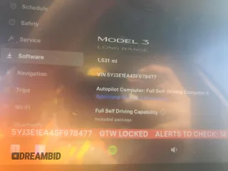 2025 Tesla Model 3 Long Range with VIN 5YJ3E1EA4SF978477, listed as a Copart auction lot 58525905 with 1,531 mi miles and Salvage title. Bid and sale history available at DreamBid. Image 9.