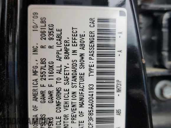 2010 Honda Accord EX-L z VIN 1HGCP3F85AA004193, wystawiony jako Copart lot #58212515 z przebiegiem 155 948 mil mil oraz Szkoda całkowita • Salvage title. Historia ofert i sprzedaży dostępna na DreamBid. Obrazek 13.