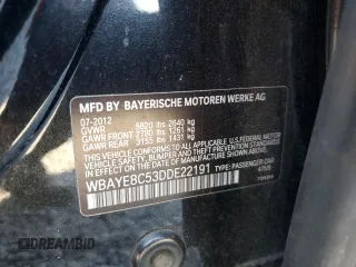 2013 BMW 7 Series 750Li with VIN WBAYE8C53DDE22191, listed as a Copart auction lot 58224424 with 176,297 mi miles and Salvage title. Bid and sale history available at DreamBid. Image 13.