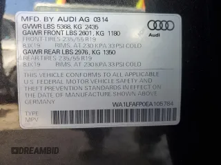 2014 Audi Q5 Premium Plus with VIN WA1LFAFP0EA105784, listed as a Copart auction lot 51862495 with 171,596 mi miles and Salvage title. Bid and sale history available at DreamBid. Image 13.