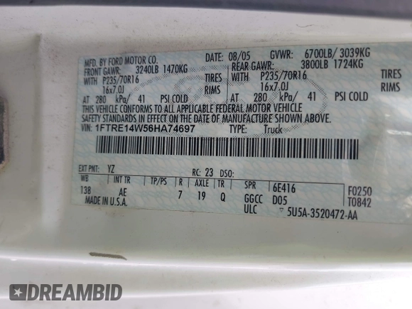 2006 Ford Econoline Cargo with VIN 1FTRE14W56HA74697, listed as a IAAI auction lot 42341374 with 153,519 mi miles and . Bid and sale history available at DreamBid. Image 9.