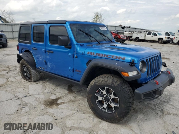 2021 Jeep Wrangler Unlimited Rubicon with VIN 1C4JJXFM7MW794325, listed as a Copart auction lot 54525315 with 43,826 mi miles and Salvage title. Bid and sale history available at DreamBid. Image 4.