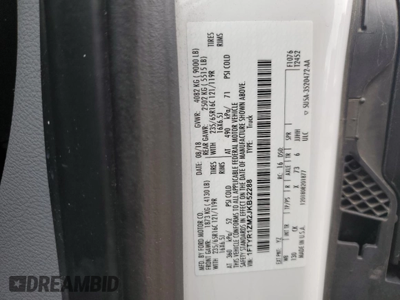 2018 Ford Transit with VIN 1FTYR1ZM2JKB52288, listed as a Copart auction lot 58154535 with 109,620 mi miles and Salvage title. Bid and sale history available at DreamBid. Image 14.