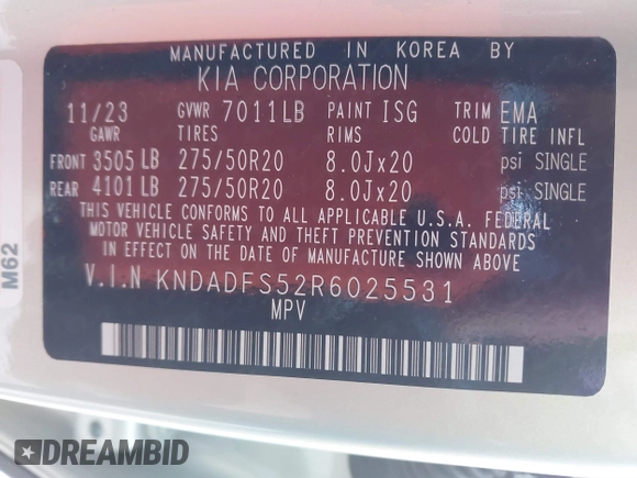 2024 Kia EV9 Land z VIN KNDADFS52R6025531, wystawiony jako IAAI lot #40831011 z przebiegiem Nie podano mil oraz . Historia ofert i sprzedaży dostępna na DreamBid. Obrazek 9.