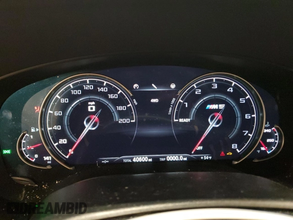 2019 BMW M5 with VIN WBSJF0C50KB447597, listed as a Copart auction lot 45179115 with 40,600 mi miles and Salvage Title. Bid and sale history available at carsss.com. Image 9.