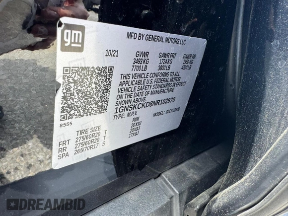 2022 Chevrolet Suburban LT with VIN 1GNSKCKD8NR10297, listed as a Copart auction lot 62238575 with 195,782 mi miles and Clean title. Bid and sale history available at DreamBid. Image 10.