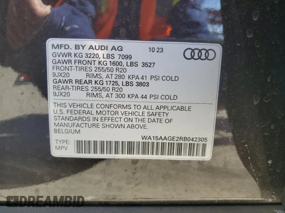 2024 Audi Q8 e-tron Premium Plus z VIN WA15AAGE2RB042305, wystawiony jako Copart lot #83397964 z przebiegiem 15 887 mil mil oraz Szkoda całkowita • Salvage title. Historia ofert i sprzedaży dostępna na DreamBid. Obrazek 12.