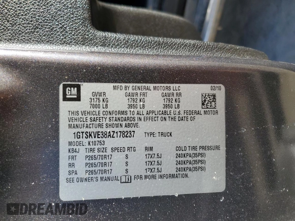 2010 GMC Sierra 1500 SLE z VIN 1GTSKVE38AZ178237, wystawiony jako Copart lot #45351635 z przebiegiem 148 907 mil mil oraz Szkoda całkowita • Salvage title. Historia ofert i sprzedaży dostępna na DreamBid. Obrazek 15.