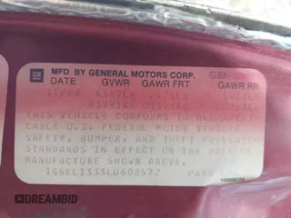 1990 Cadillac Eldorado z VIN 1G6EL1333LU608572, wystawiony jako IAAI lot #42191060 z przebiegiem 105 433 mil mil oraz . Historia ofert i sprzedaży dostępna na DreamBid. Obrazek 9.