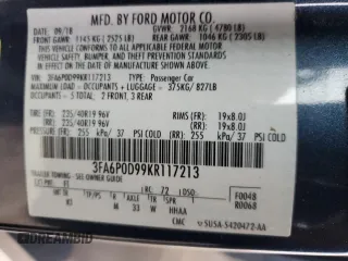 2019 Ford Fusion Titanium with VIN 3FA6P0D99KR117213, listed as a Copart auction lot 46450585 with 128,868 mi miles and Salvage Title. Bid and sale history available at carsss.com. Image 12.