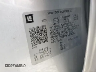 2019 Chevrolet Colorado 4WD LT with VIN 1GCGTCEN7K1361363, listed as a Copart auction lot 58660195 with Not provided miles and Salvage title. Bid and sale history available at DreamBid. Image 12.