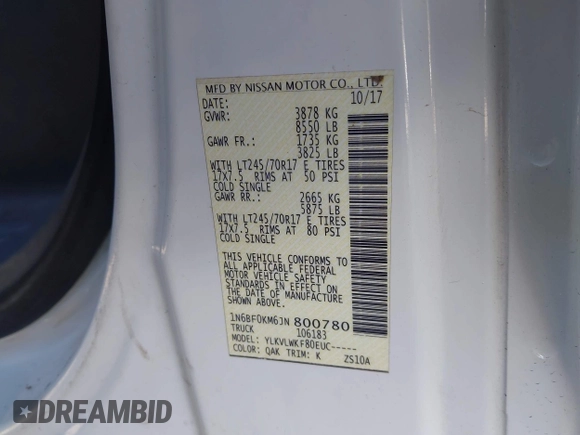 2018 Nissan NV Cargo S z VIN 1N6BF0KM6JN800780, wystawiony jako IAAI lot #42304093 z przebiegiem 113 557 mil mil oraz . Historia ofert i sprzedaży dostępna na DreamBid. Obrazek 9.