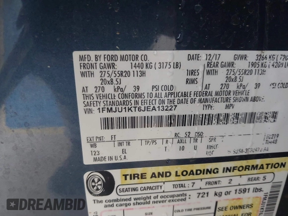2018 Ford Expedition Limited with VIN 1FMJU1KT6JEA13227, listed as a IAAI auction lot 41830144 with 115,787 mi miles. Bid and sale history available at carsss.com. Image 9.