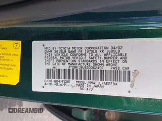 2002 Toyota Prius with VIN JT2BK18U820062497, listed as a IAAI auction lot 41265675 with 190,694 mi miles. Bid and sale history available at carsss.com. Image 9.