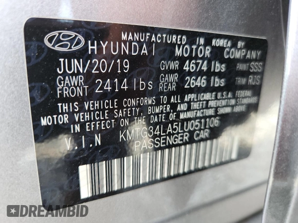 2020 Genesis G70 2.0T with VIN KMTG34LA5LU051106, listed as a Copart auction lot 60552345 with 45,427 mi miles and Non repairable. Bid and sale history available at DreamBid. Image 13.