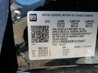 2023 Chevrolet Silverado 1500 LT z VIN 2GCUDDED5P1119427, wystawiony jako Copart lot #88107065 z przebiegiem Nie podano mil oraz Szkoda całkowita • Salvage title. Historia ofert i sprzedaży dostępna na DreamBid. Obrazek 12.